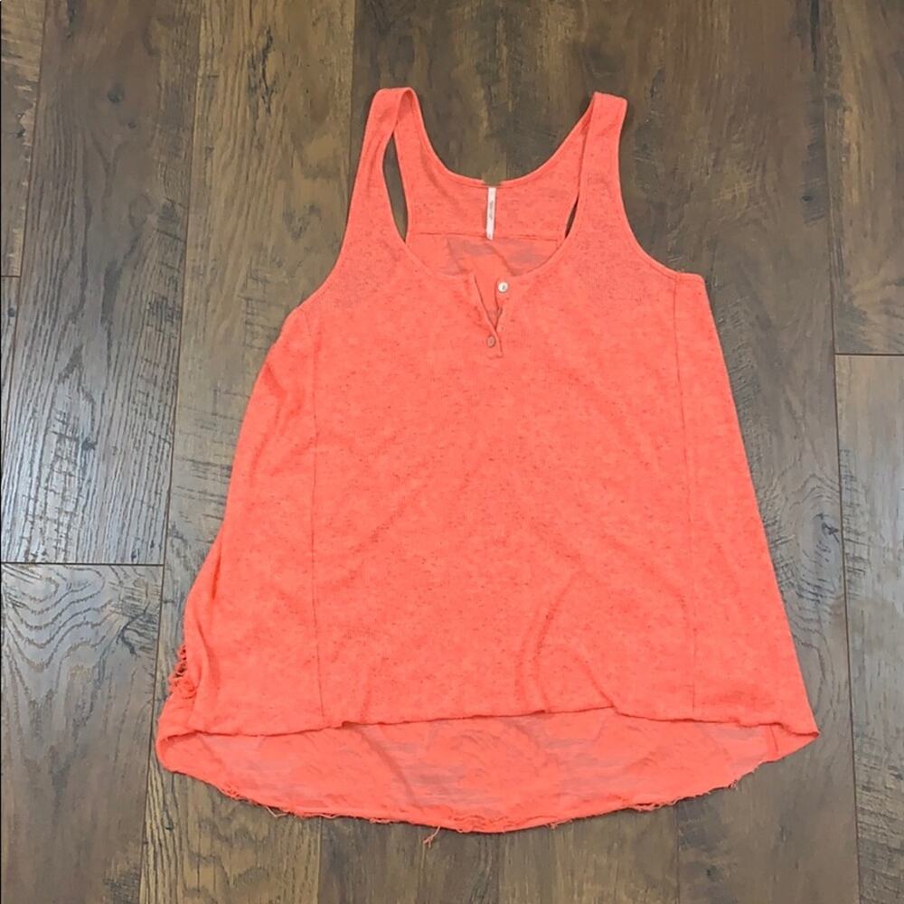 Free People Ribbed Paisley Distressed Coral Tank